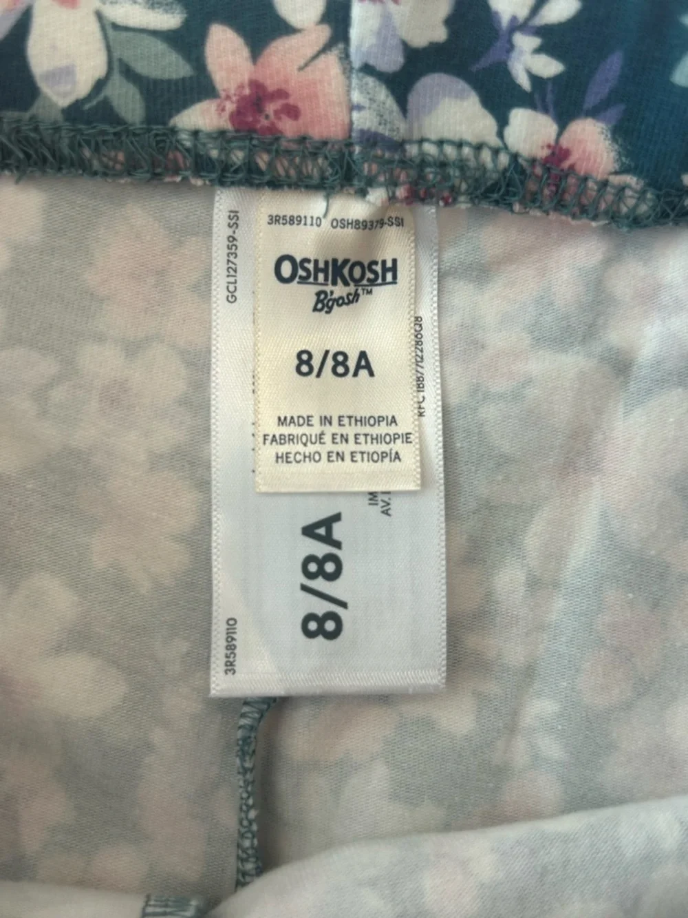 OshKosh B'gosh Teal Floral Girls Leggings with Pink Accents